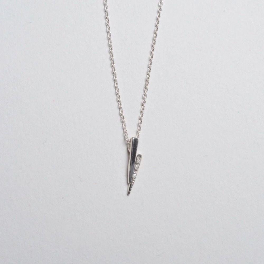 Silver Bolt Necklace — White Diamond